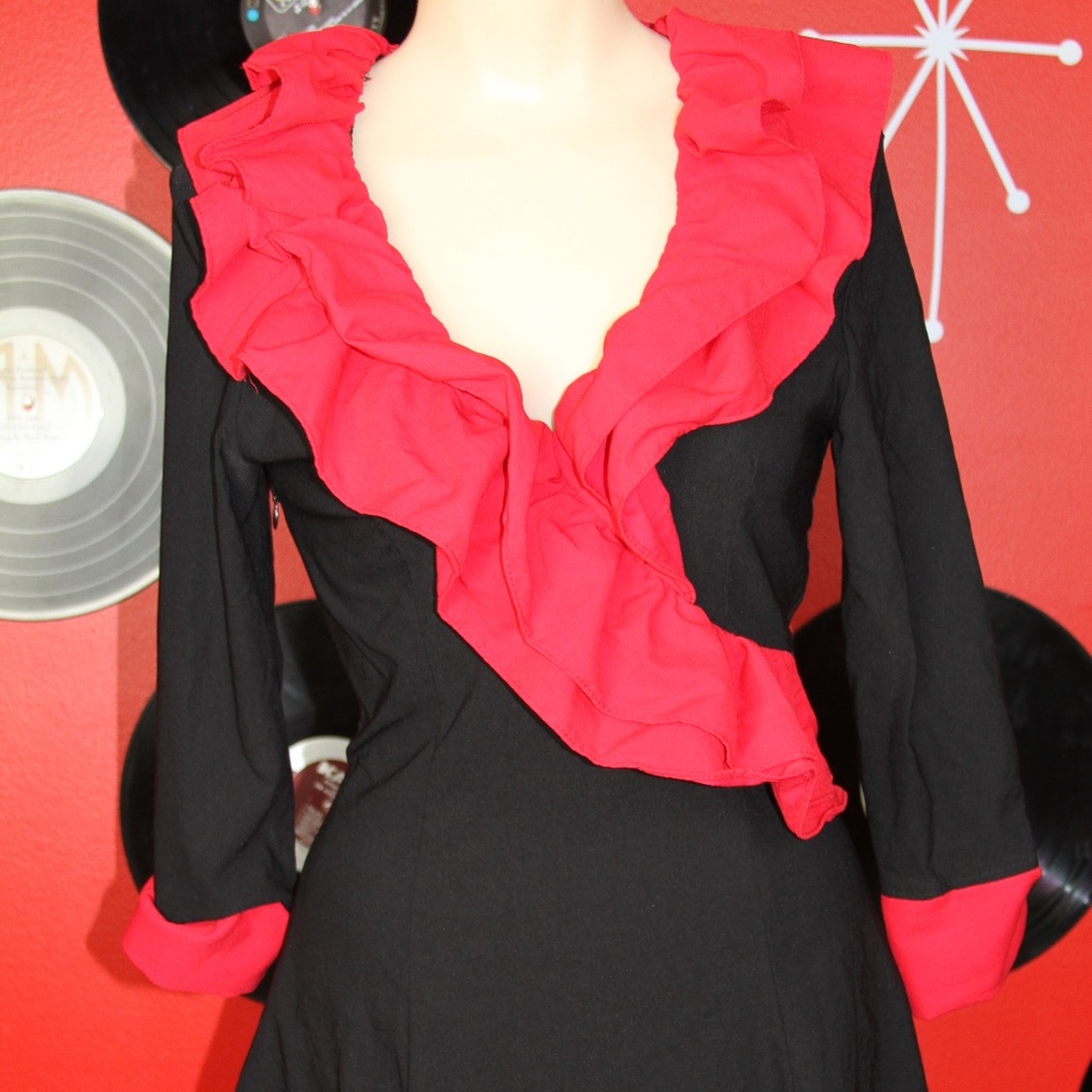 Black and Red Ruffle Dress - S